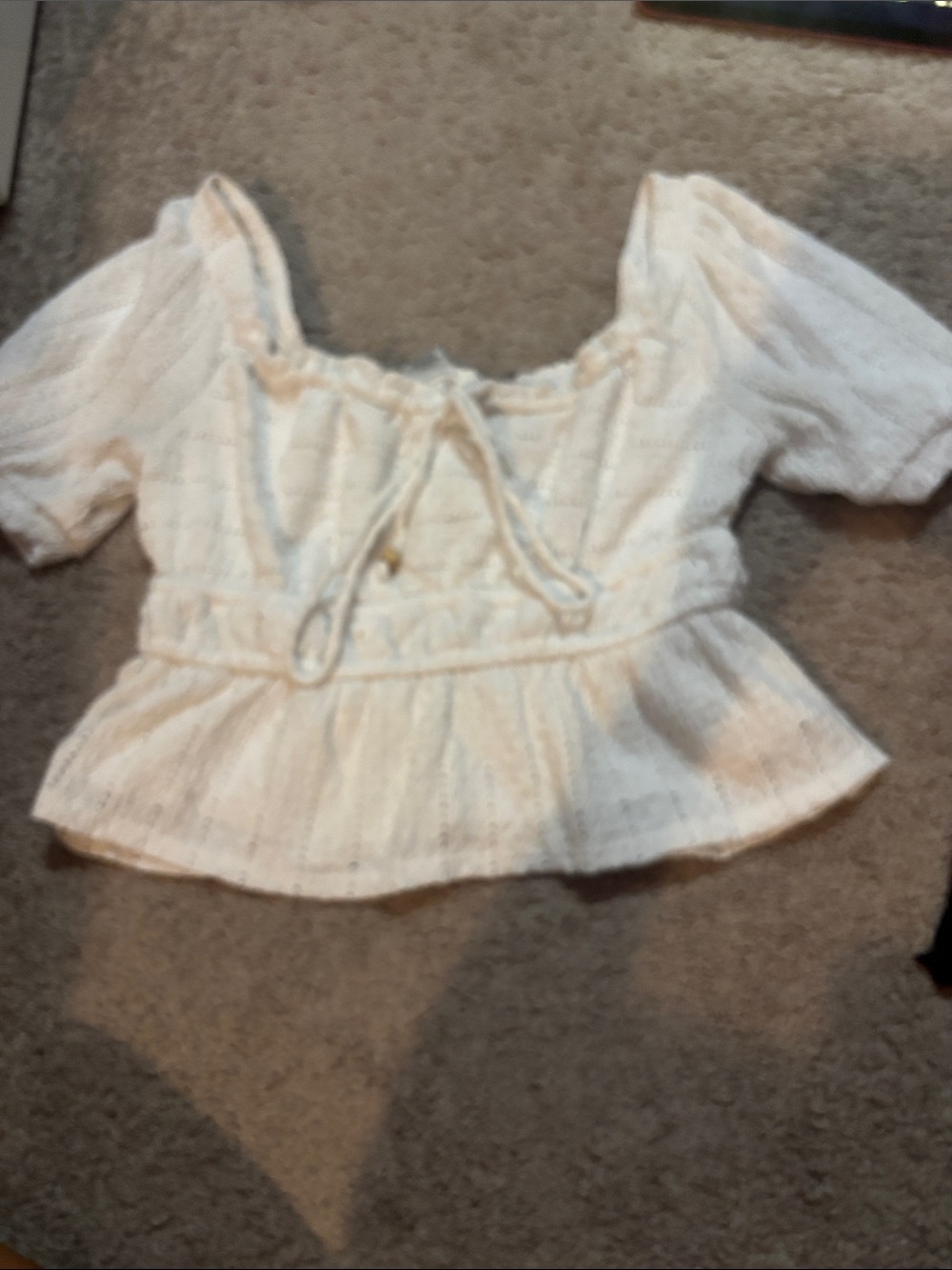 White Peasant-Style Peplum Top
